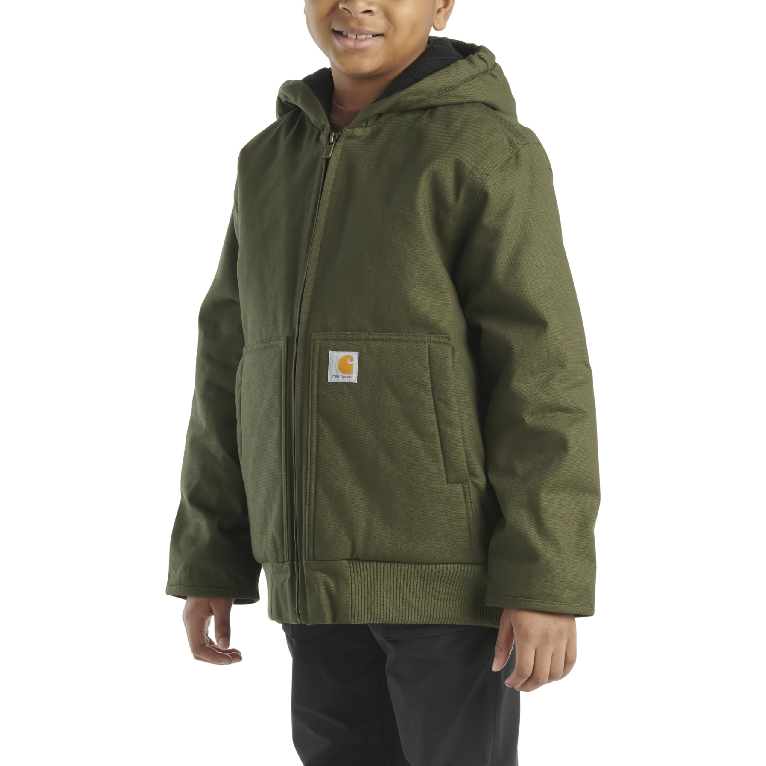 Carhartt Boys' Flannel-Lined Hooded Canvas Insulated Zip-Up Jacket - Image 3
