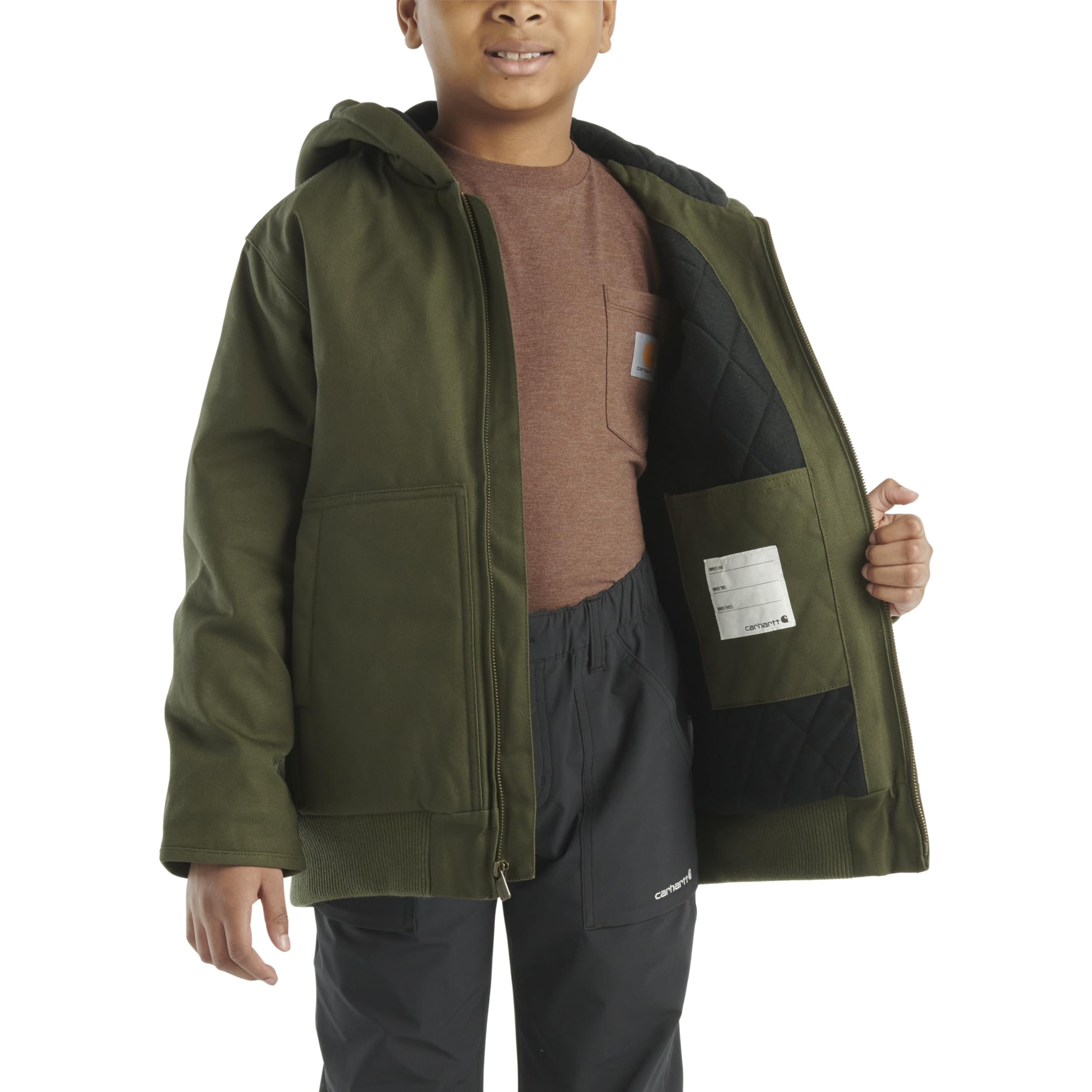 Carhartt Boys' Flannel-Lined Hooded Canvas Insulated Zip-Up Jacket - Image 5