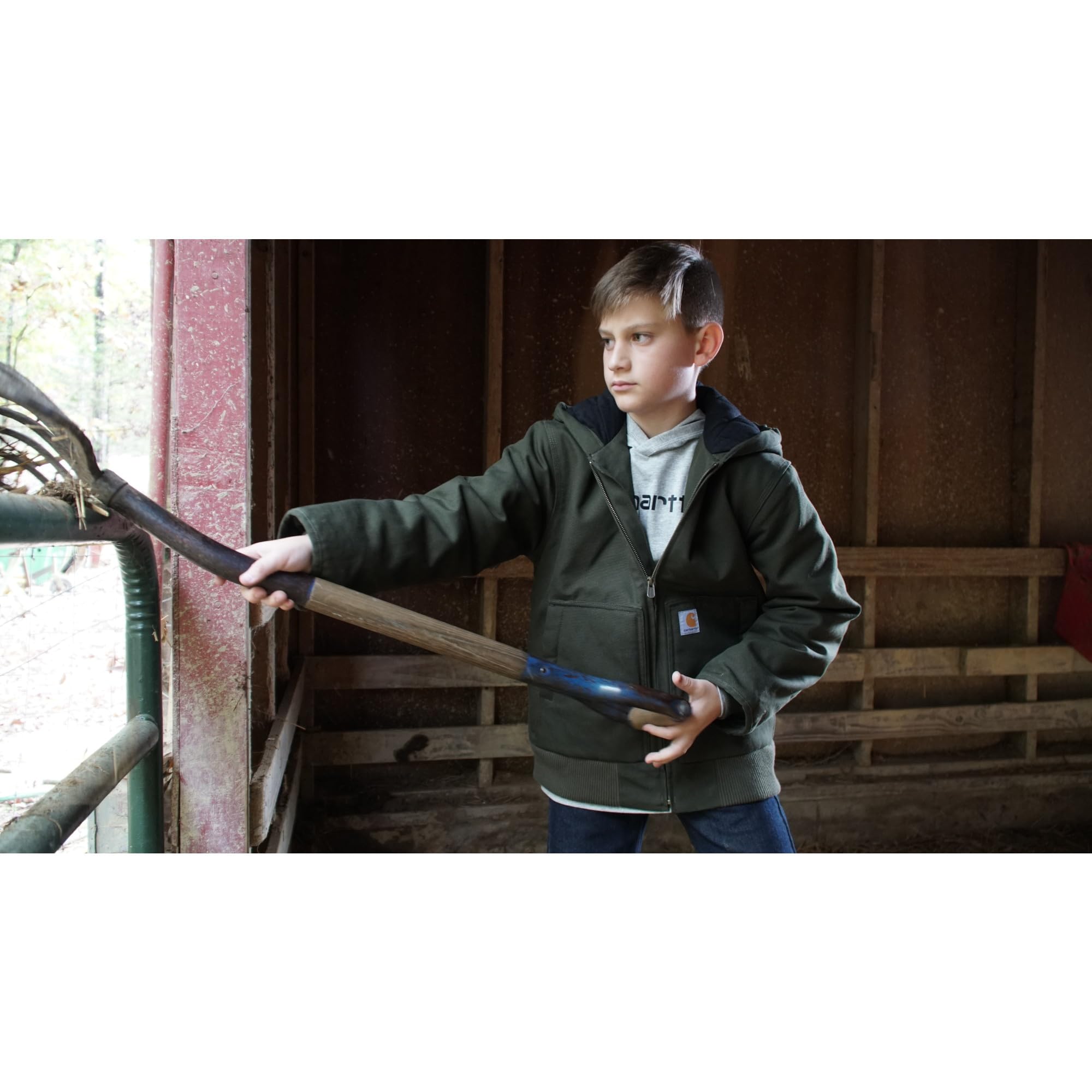 Carhartt Boys' Flannel-Lined Hooded Canvas Insulated Zip-Up Jacket - Image 6