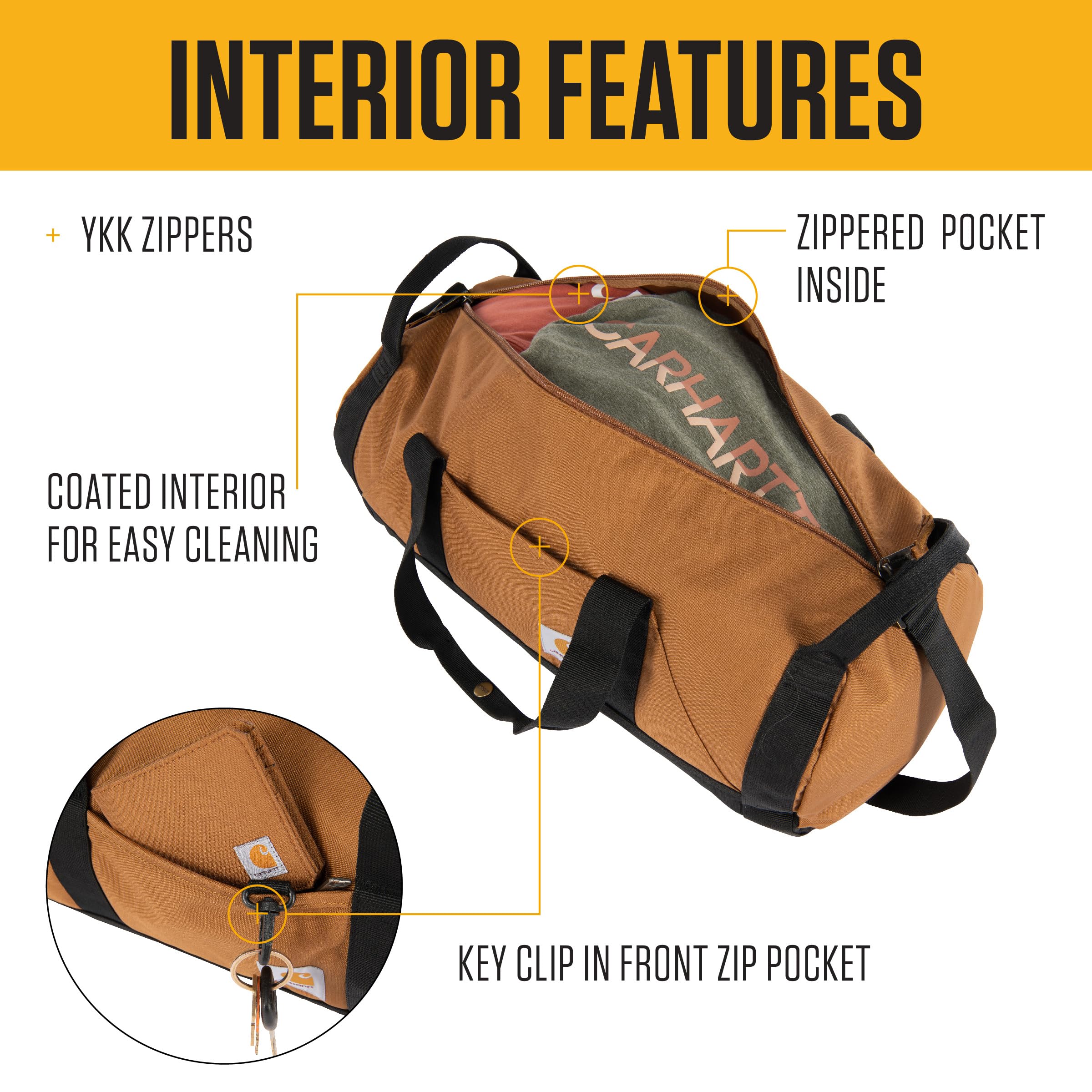 Carhartt Classic Round Duffel with Utility Pouch, Heavy-Duty, Water-Resistant Packable Gear Bag for Jobsite, Gym, and Travel - Image 3