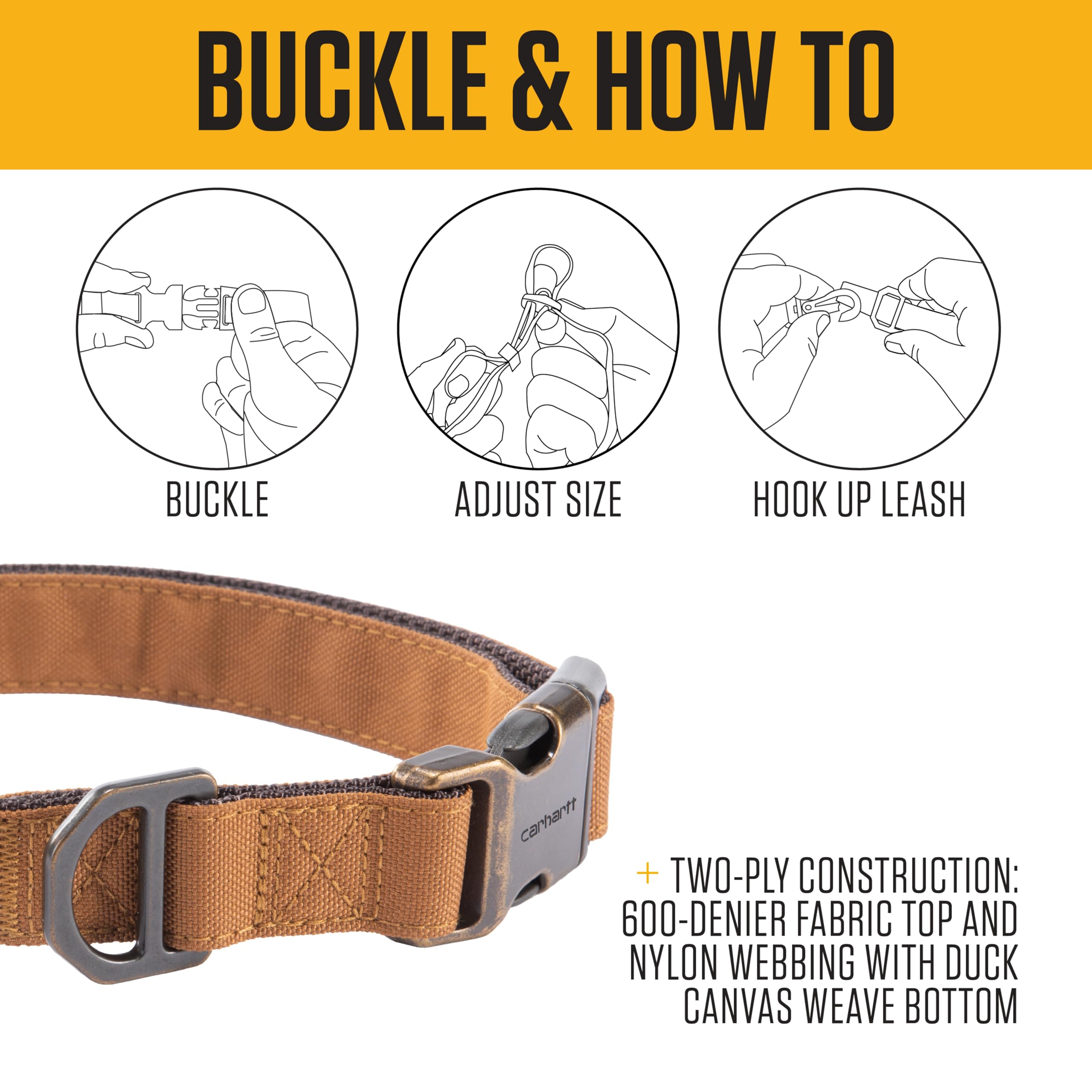 Carhartt Field Dog Collar, Fully Adjustable, Durable 600-Denier Fabric W/Reflective Wordmark for Visibility, Carhartt Brown, Medium - Image 3