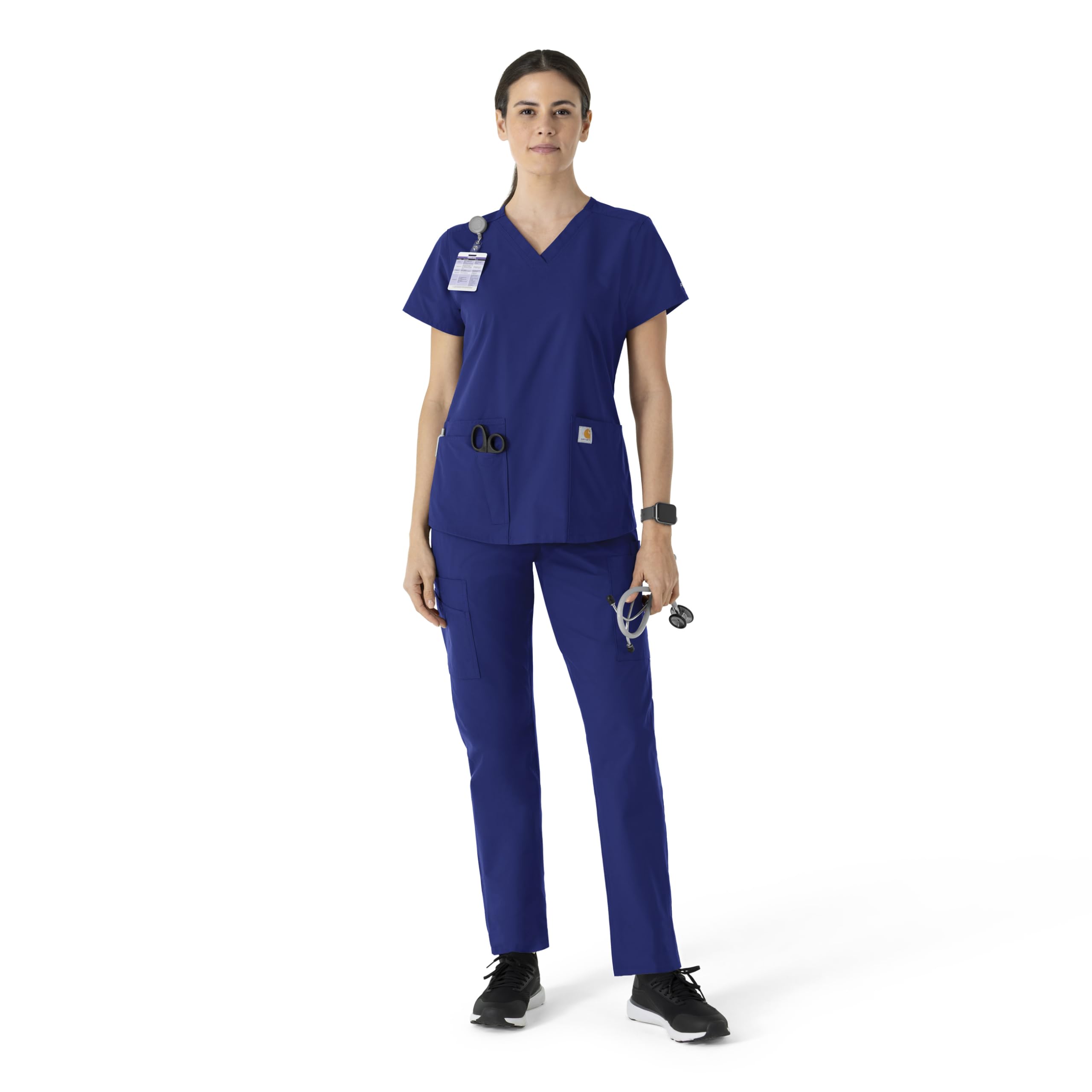 Carhartt Force Essentials Women's V-Neck Scrub Top, Galaxy Blue, M - Image 4