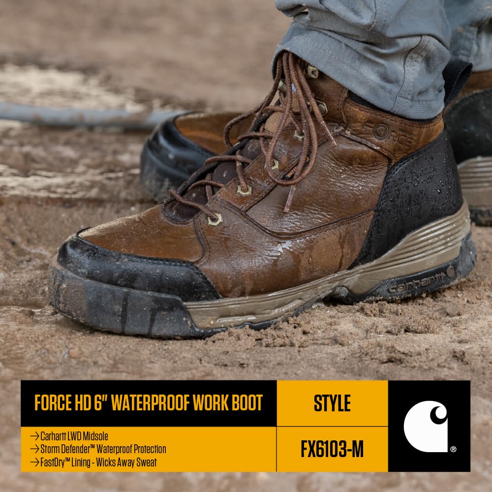 Carhartt Force HD 6" Soft Toe Work Boots for Men - Waterproof, Slip Resistant, Insite Cushioned, Electrical Hazard Rated - Image 4