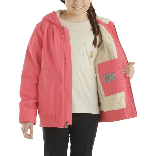 Carhartt Girls Zip Front Flannel Quilt Lined Hooded Active Jac - Image 3