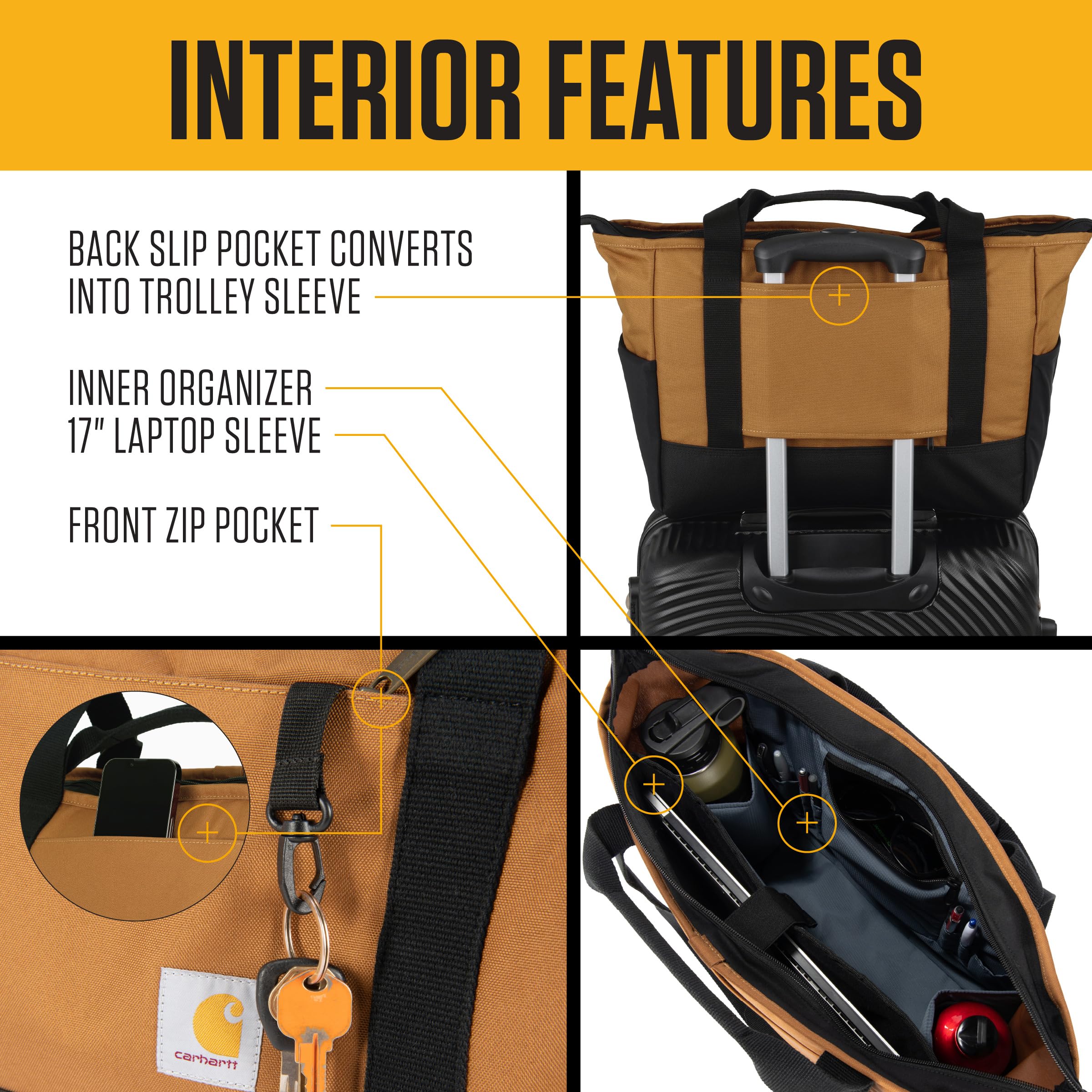 Carhartt Horizontal Zip Classic Laptop Tote Bag, Durable Water Repellent Material W/ 17" Tablet Sleeve - Image 4