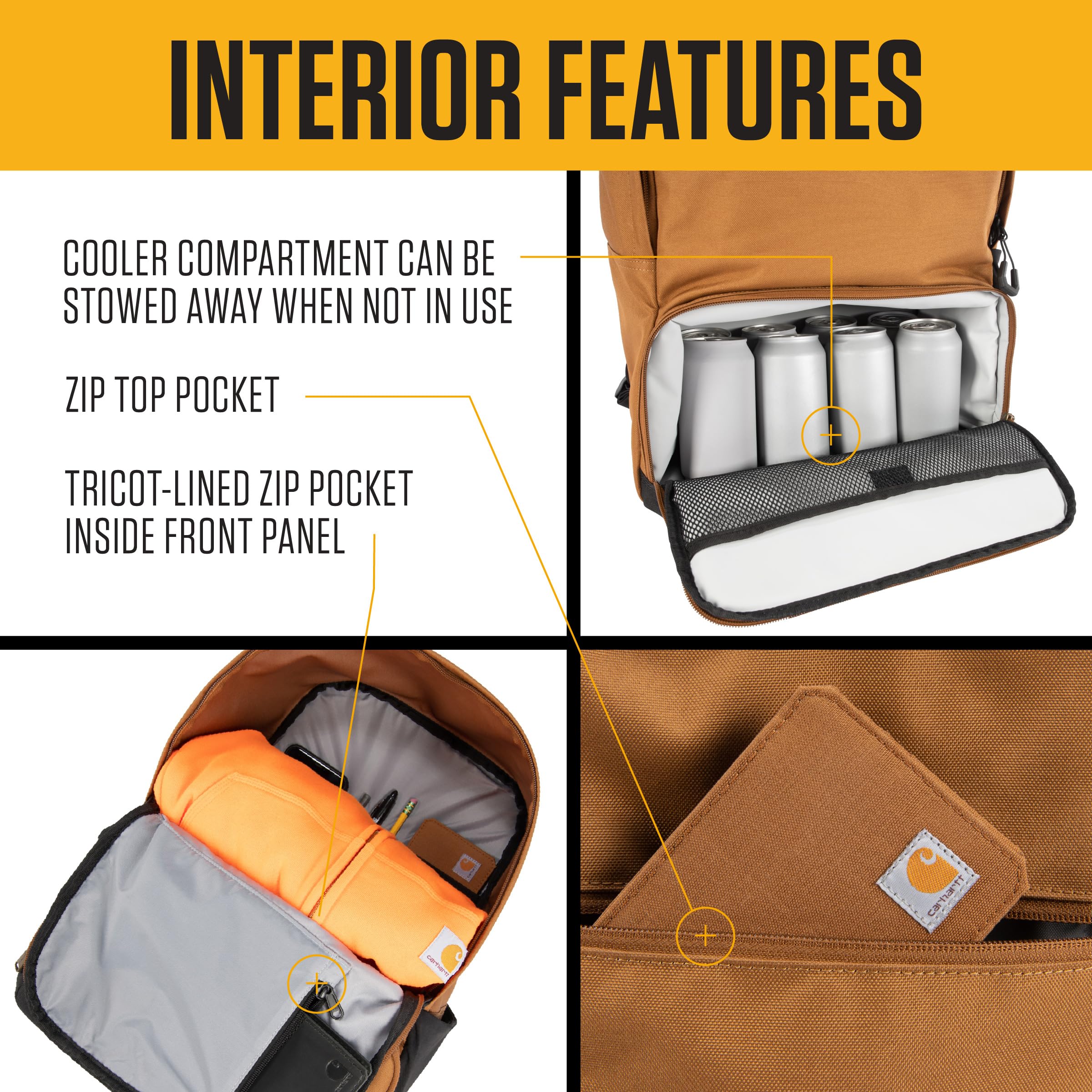 Carhartt Insulated Two Compartment Cooler, Durable Water Repellent Material W/Front Zippered Pocket for Camping, Beach & Travel - Image 4