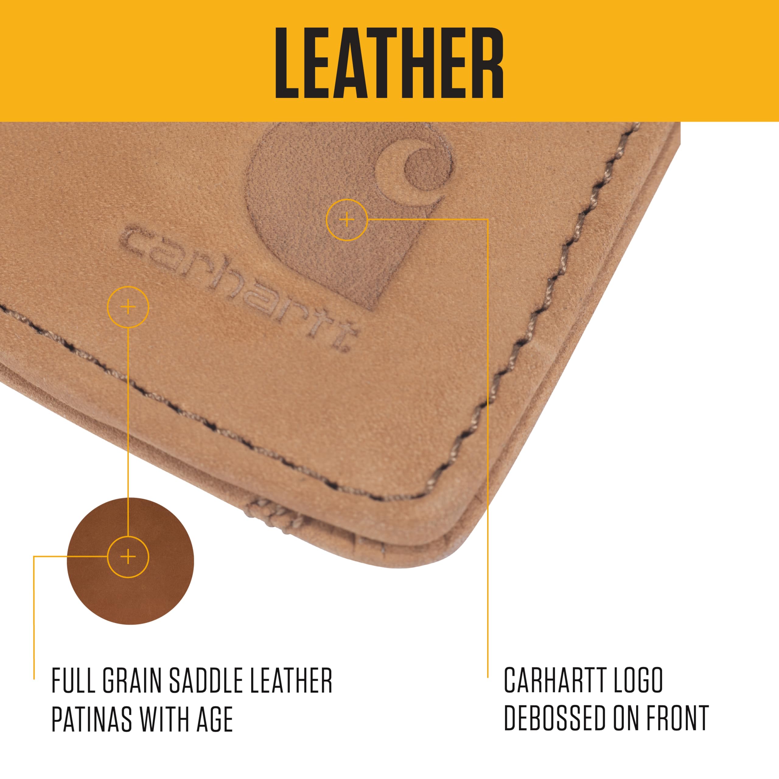 Carhartt Men’s Full Grain Saddle Leather Wallets, RFID Blocking Bifold, Trifold, and Front Pocket Options, Gifts for Men - Image 4