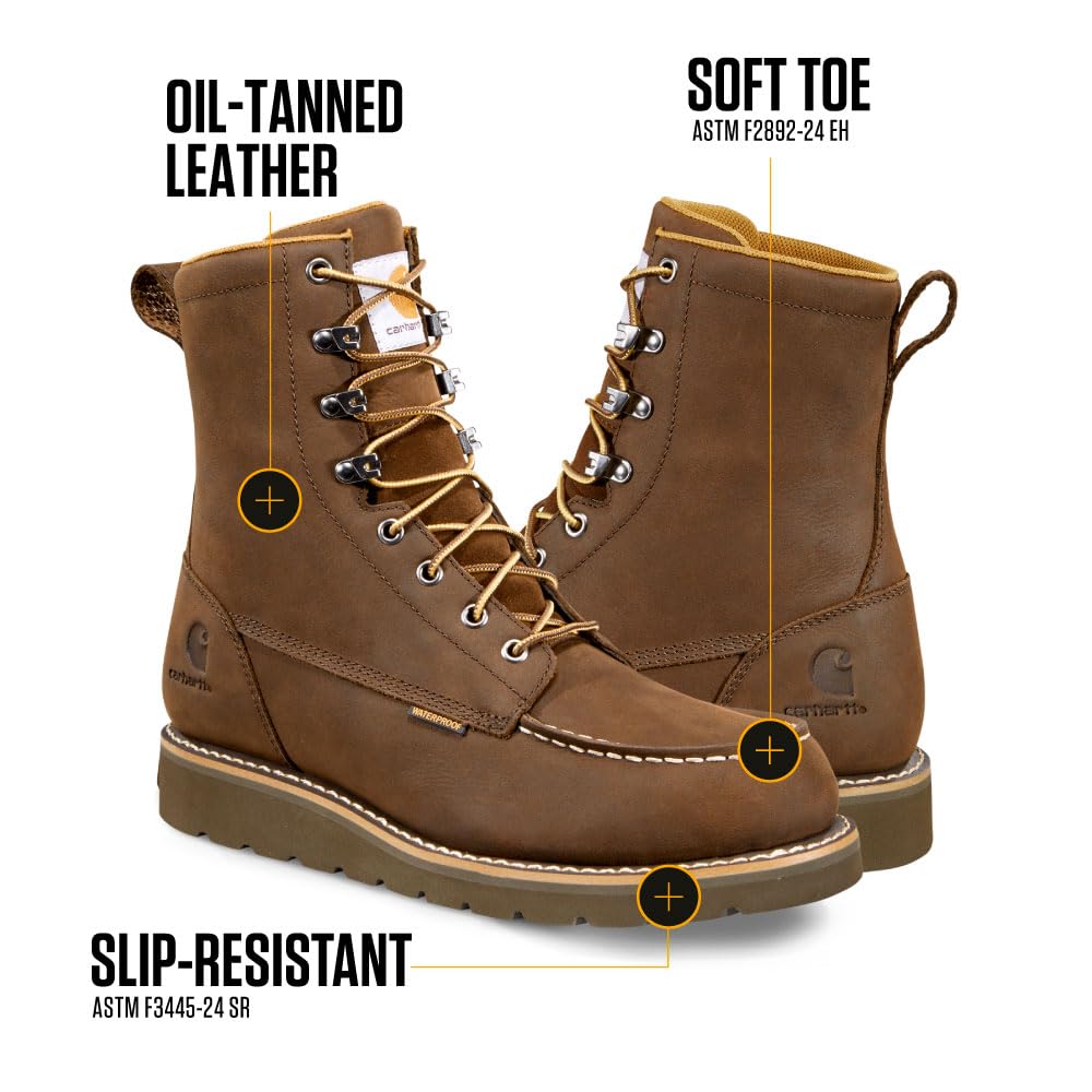 Carhartt Men's Waterproof 8-Inch Moc Soft Toe Wedge Work Boot with Slip-Resistant Outsole - Image 3