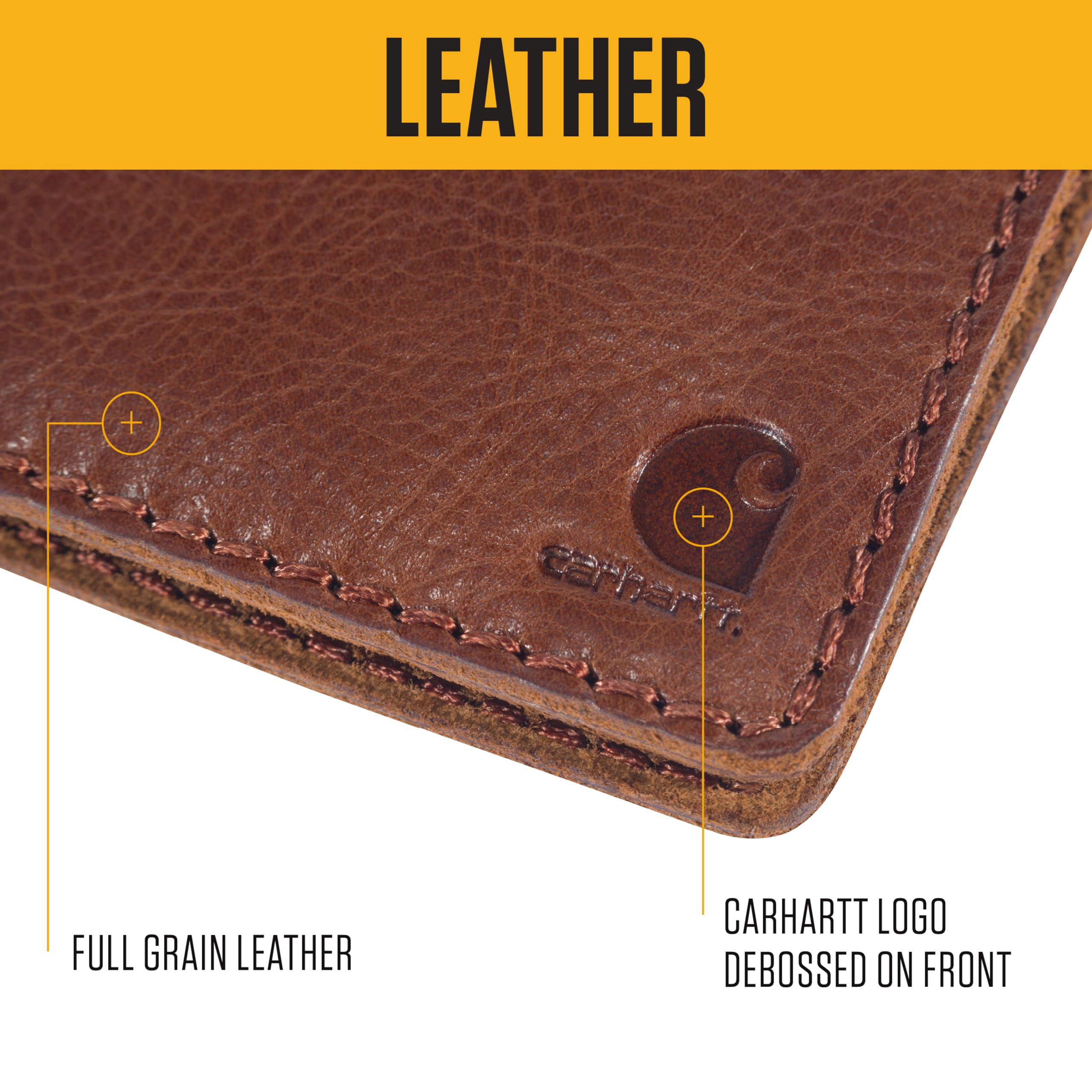 Carhartt Mens Full Grain Patina Leather Wallets, Bifold, and Front Pocket Options - Image 4