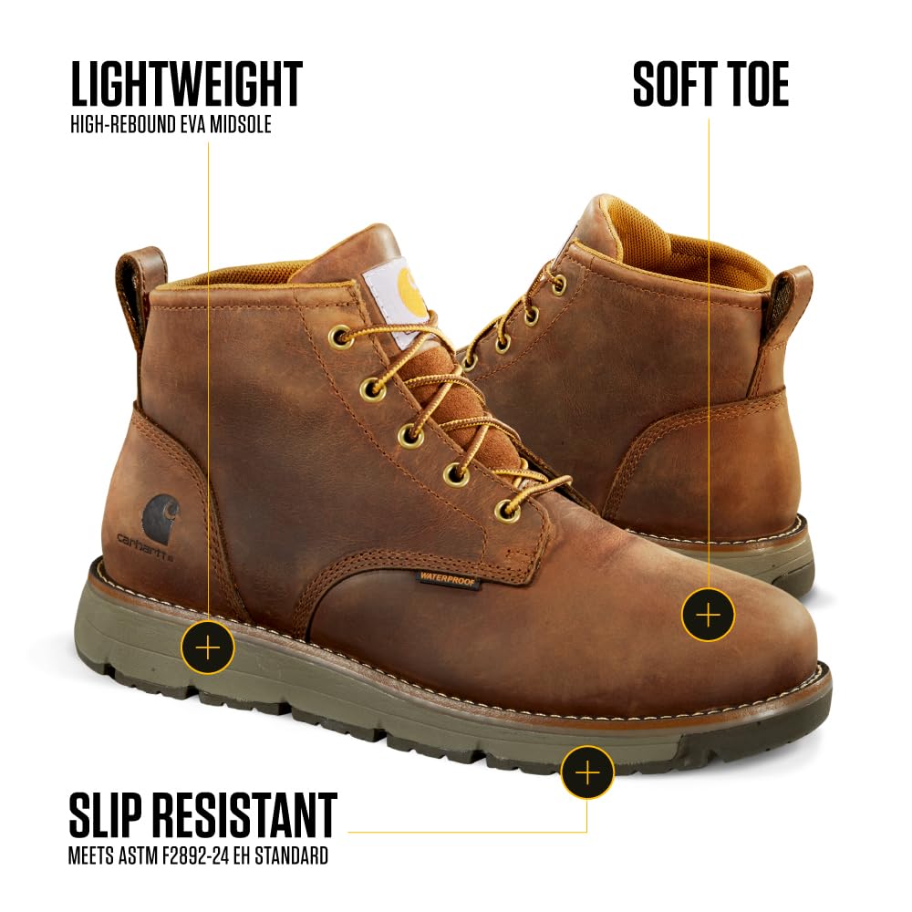 Carhartt Millbrook Waterproof Wedge Boot - Work Boots for Men in Coyote, Slip & Electrical Hazard Resistant, with 5" Shaft, Breathable Membrane, and Lightweight EVA Midsole - Image 4