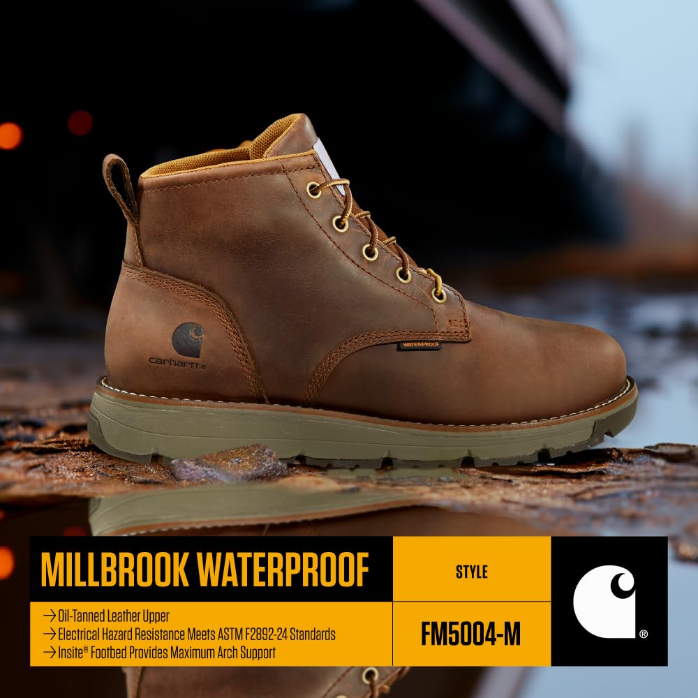 Carhartt Millbrook Waterproof Wedge Boot - Work Boots for Men in Coyote, Slip & Electrical Hazard Resistant, with 5" Shaft, Breathable Membrane, and Lightweight EVA Midsole - Image 5