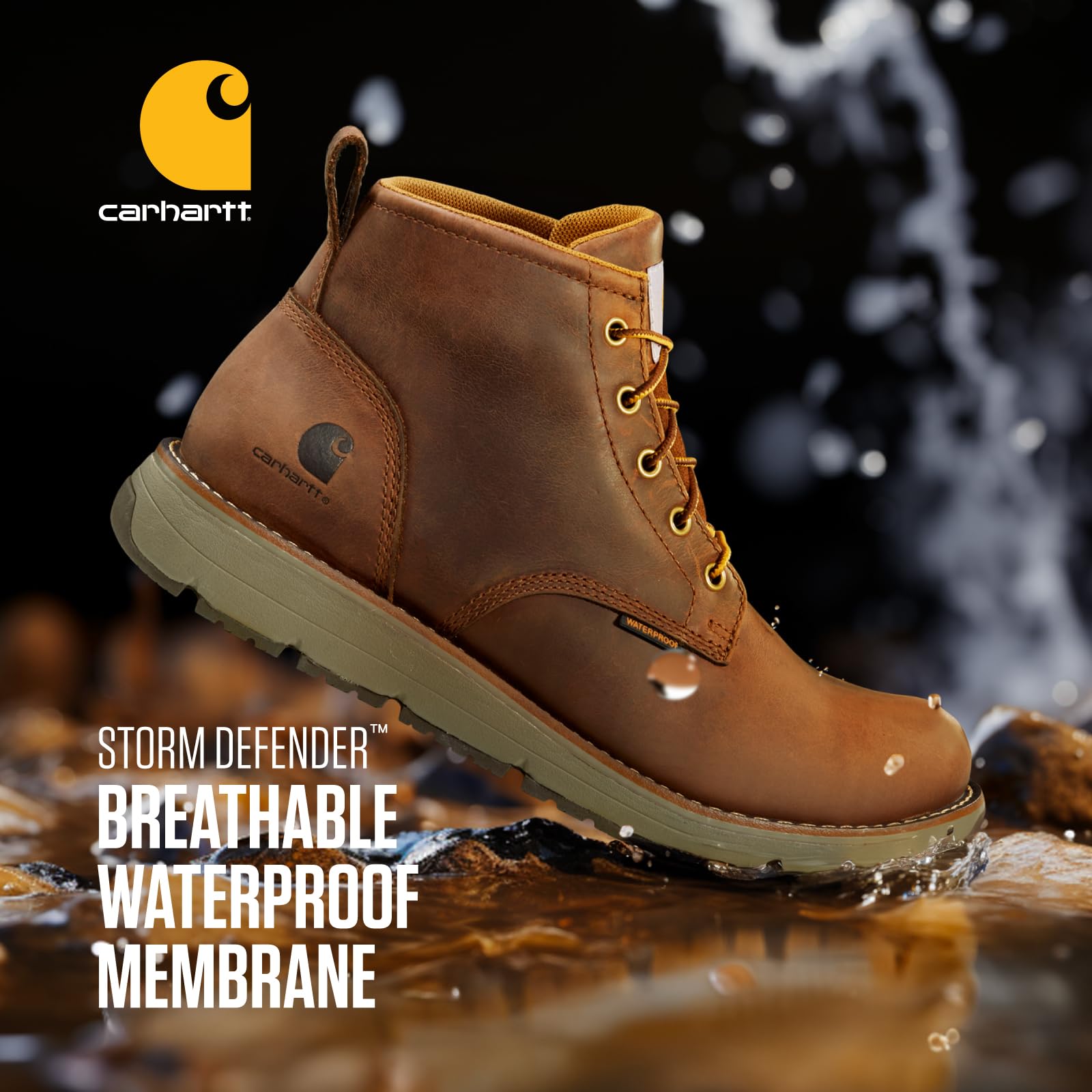 Carhartt Millbrook Waterproof Wedge Boot - Work Boots for Men in Coyote, Slip & Electrical Hazard Resistant, with 5" Shaft, Breathable Membrane, and Lightweight EVA Midsole - Image 6