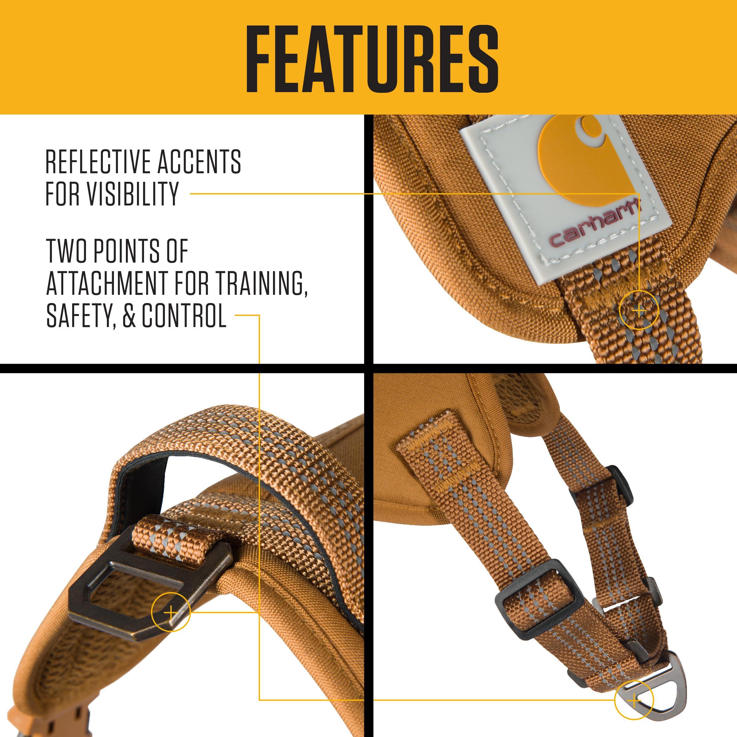Carhartt Nylon Duck No Pull Dog Harness, Fully Adjustable Dog Harness with Quick Control Handle and Reflective Accents, Carhartt Brown, Large - Image 3