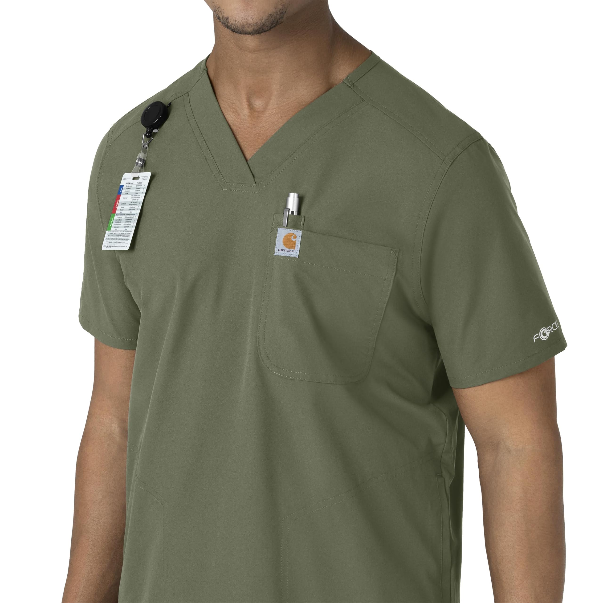 Carhartt Scrubs for Men, Force Essentials, V-Neck Shirttail Tops with 4 Pockets Olive - Image 5