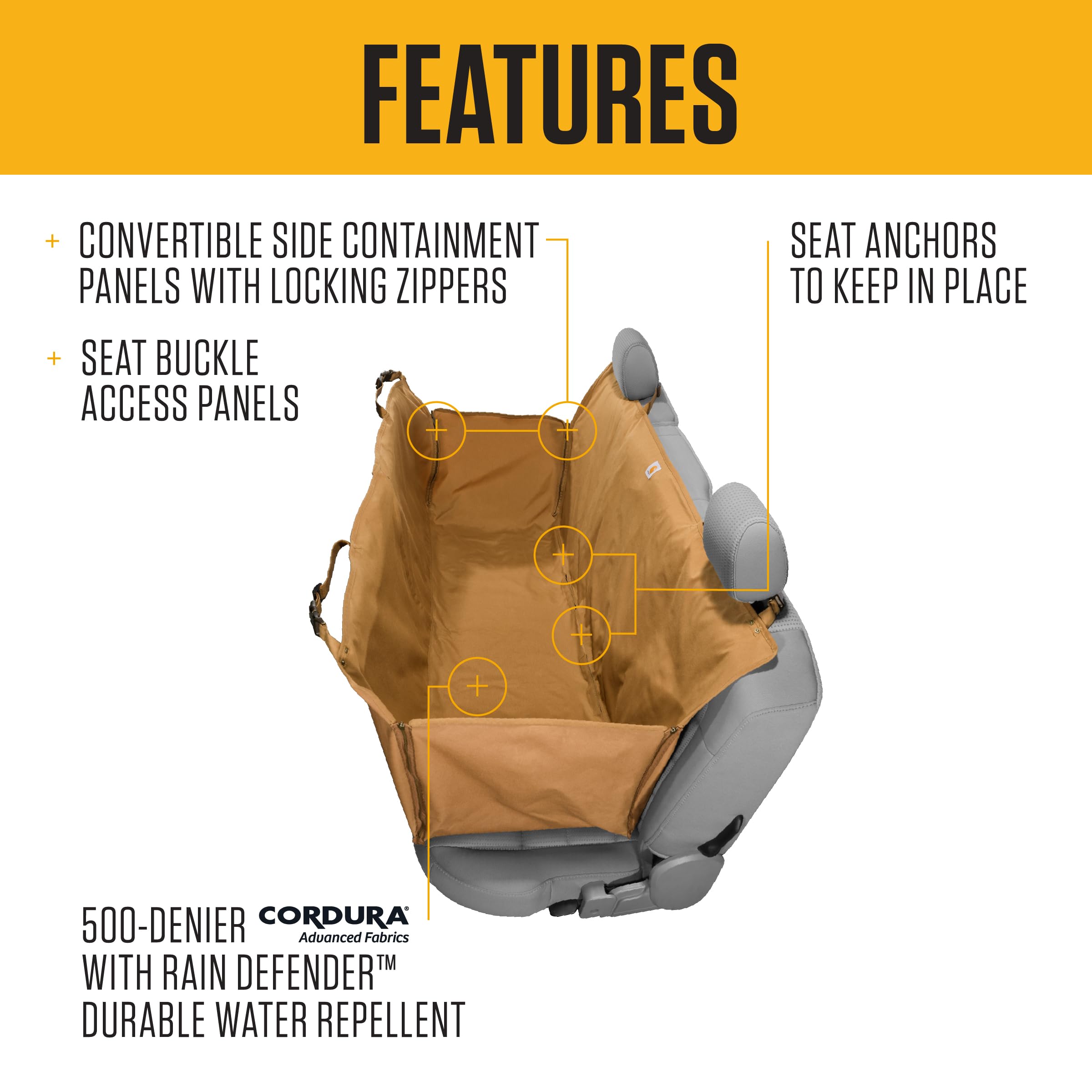 Carhartt Universal Fitted Nylon Duck Pet Hammock, Dog Back Seat Cover, Black - Image 3