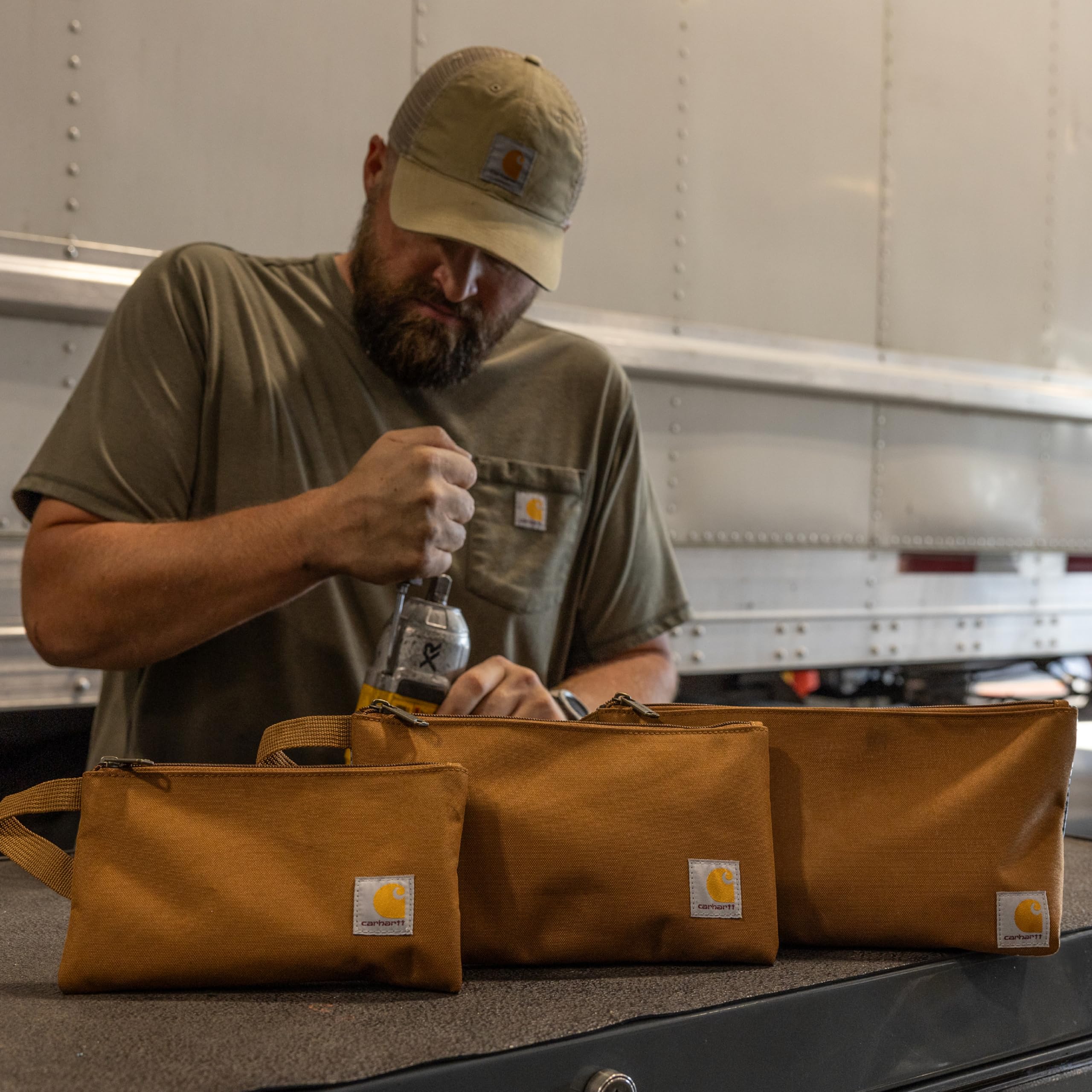 Carhartt Utility Zipper Pouch Set, Durable Water Repellent Organizers Sold in Sets of Three, Carhartt Brown - Image 6